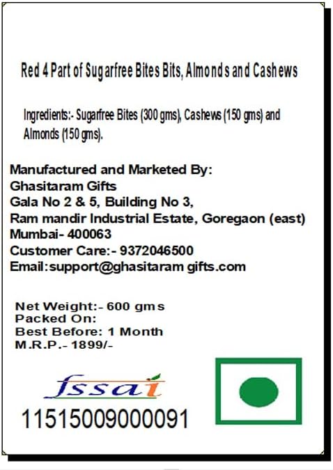 Ghasitaram Gifts Diwali Gifts Red 4 Part of Sugarfree Bites Bits, Almonds and Cashews