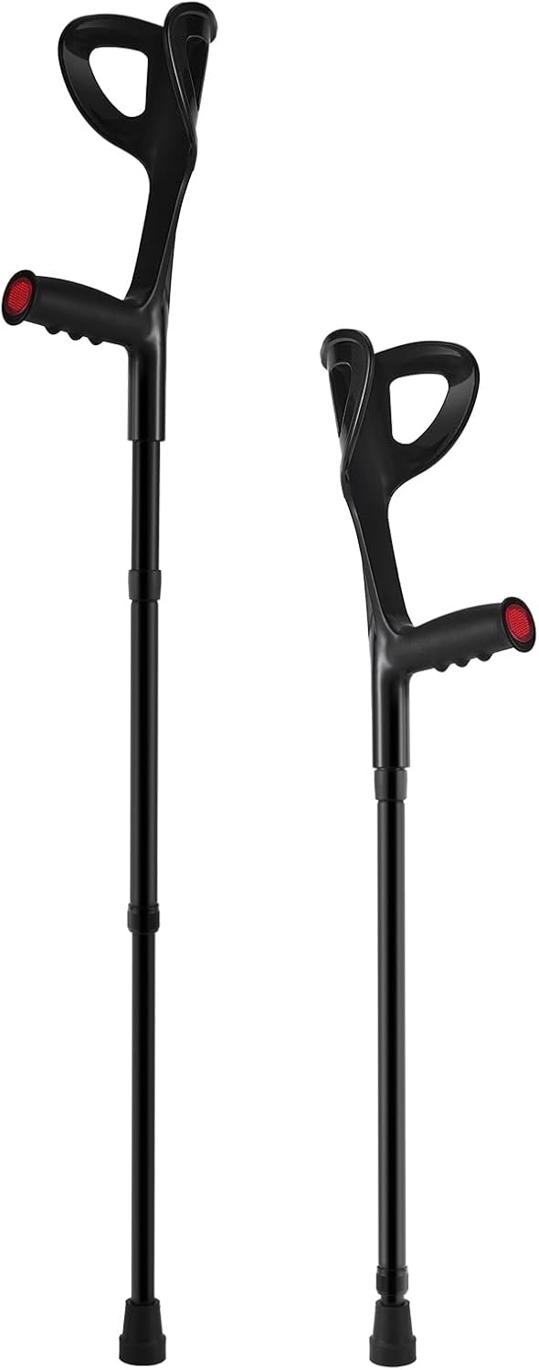 Happybuy Forearm Crutches for Adults,Folding walking Forearm Crutches with 10-Level Adjustable Height,Lightweight Aluminum Medical Crutches with Open Cuff for Leg Injury Surgery Disabled,1 Pair 350LBS