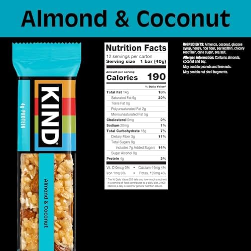 KIND Healthy Snacks Bars, Almond & Coconut, Gluten Free, Low Sodium Snacks, 4g Protein, 24 Count