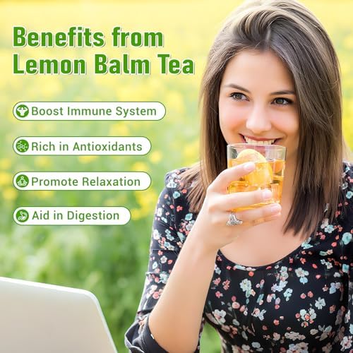 Lemon Balm Tea Bags, Pure & Natural Dried Lemon Balm, Herbal Tea Bags with Caffeine Free, Premium Lemon Balm Leaf for Calming and Digestion Support (1 Pack/50 Bags)