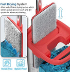 Tethys Flat Floor Mop and Bucket Set for Professional Home Floor Cleaning System with Aluminum Handle/2-Washable Microfiber Pads Perfect Home + Kitchen Cleaner for Hardwood, Laminate, Tiles, Vinyl