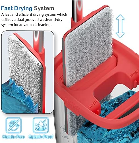 Tethys Flat Floor Mop and Bucket Set for Professional Home Floor Cleaning System with Aluminum Handle/2-Washable Microfiber Pads Perfect Home + Kitchen Cleaner for Hardwood, Laminate, Tiles, Vinyl