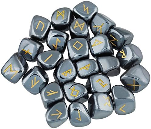 rockcloud Hematite Rune Stones Tumbled Engraved Lettering Crystal Set for Wicca Crystals Healing Chakra Reiki