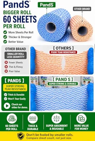 Reusable Paper Towels Washable, 60 Cts Disposable Cleaning Dish Cloths, Multi-Purpose Kitchen Wipes Roll, Pink