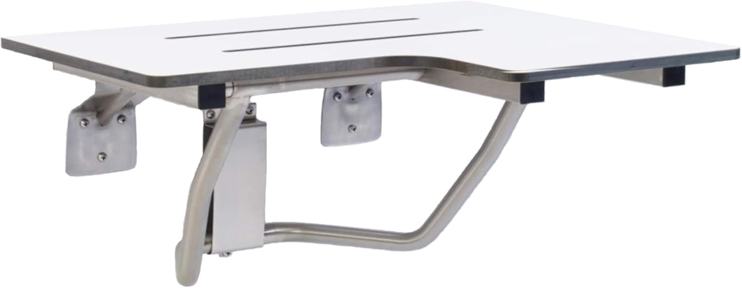 Folding Shower Chair for Elderly and Disabled | ADA Folding Shower Seat Wall Mounted Holds up to 600 lbs | Phenolic Resin Shower Chair for Inside Shower 304 Stainless Steel | 26”x21” Left Hand