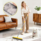 Rubber Broom for Pet Hair Removal, Carpet rake with Squeegee for Cleaning Pet Hair, 52 inch Long Handle Rubber Broom,Dual-Sided for Small Fluff Carpet, Hardwood Floor, Tile,Orange