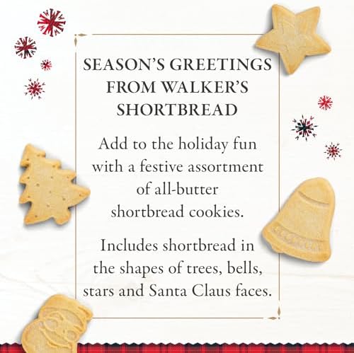 Walker's Shortbread Assorted Festive Shaped Cookies, Pure Butter Shortbread Cookies, 6.2 Oz (Pack of 4)