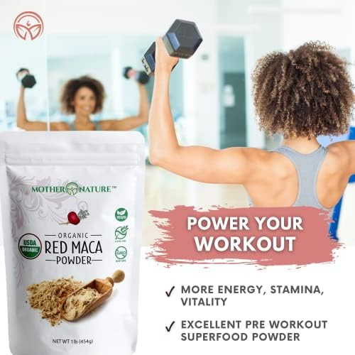 Organic, Raw Peruvian Red Maca Root Powder – Premium USDA Certified, Hormone Balance for Women, Natural Energy, Mood Support, Non-GMO, Vegan Superfood, 16 oz