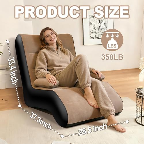 FluSing Inflatable Couch for Camping, Blow Up Couch for Adults with Armrest, Waterproof Flocked Surface Inflatable Sofa Bed Indoor, Portable Inflatable Chairs for Movie Night, Air Sofa Outdoor | With armrest