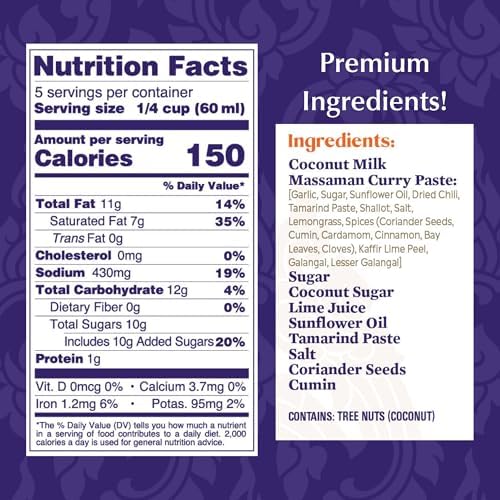 Watcharee’s Thai Massaman Curry Sauce – Authentic Thai Flavor Made from Real Massaman Curry Paste & Coconut Milk, Crafted with Natural Ingredients, Ready-to-Use, Vegan, Non-GMO, Gluten-Free, 9.8 fl oz (Pack of 2)