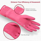 DABOGOSA Mamison 2 Pairs Reusable Waterproof Household Dishwashing Cleaning Rubber Gloves, Non-Slip Kitchen Glove (Pink, Medium (Pack of 2))