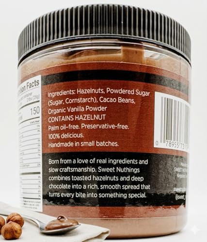 Sweet Nuthings Premium Chocolate Hazelnut Spread - 50% Hazelnuts - Palm Oil Free - Vegan - Small Batch Artisan - Dairy Free - Gluten Free - 8oz
