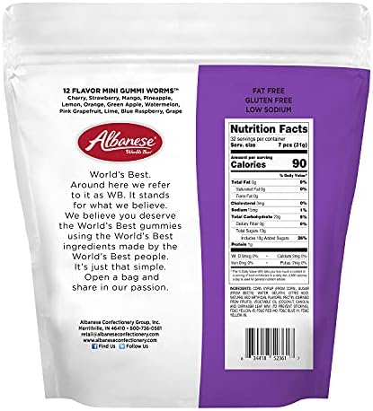 Albanese World's Best 12 Flavor Mini Gummi Worms, 36oz Bag of Candy, Soft & Chewy Candy Snacks, Fruity Flavor Assortment