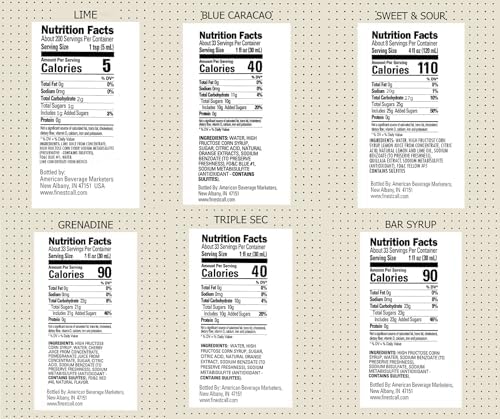 Finest Call Premium Bar Essentials Drink Mixes Variety, 1 Liter Bottles (33.8 Fl Oz), Pack of 6 Flavors