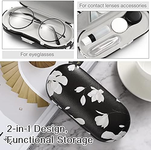 MoKo Double Eyeglass Case, Contact Lens Case with Mirror Tweezers Remover, 2 in 1 Double Sided Portable Contact Lens Box Holder Container Soak Storage Kit Sunglasses Pouch for Men & Women