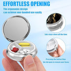 Black Gold Marble Pill Case, Pill Box 3 Compartments Metal Small Pill Holder with Mirror Mini Travel Pill Container for Purse Pocket Women Men