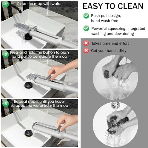 Portable Mini Cleaning Squeeze, Small Short Flat Mop with Rotatable Head and Reusable Microfiber Pads for Floor, Window Sill, Ceramic Tile Wall, Stove, Kitchen, Bathroom