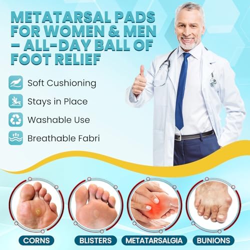 Metatarsal Pads for Women & Men – 1 Pair Gel Ball of Foot Cushions for Forefoot Pain Relief, Metatarsalgia & Morton’s Neuroma – Breathable Foot Pads for Walking, Standing & Daily Wear (L Size)