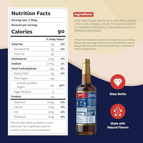 Torani Coffee Syrup, Gingerbread Flavoring for Drinks, Pump Included, 25.4 Fl Oz