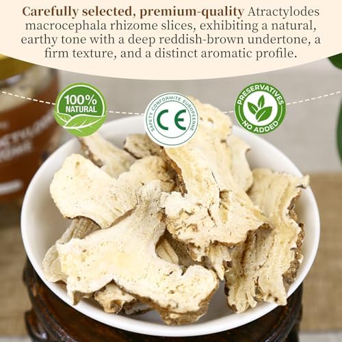 Baihuatang Natural Atractylodes Rhizome Root for Tea 白术 Bai Zhu5.29/150g Premium Cut Slices Sulfur Free, Large head 特级白术 大片