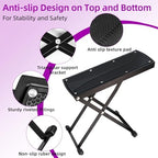 Pedicure Foot Rest, 6 Heights Adjustable Foot Stool, Metal Foldable Non-Slip Stand for Home and Salon Use Pedicure Station, Ideal Pedi Stool for Nail Tech or Guitar Foot Stool Black