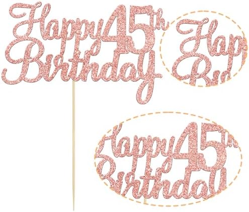 Gyufise 1Pc Happy 45th Birthday Cake Topper Glitter 45th Birthday Cake Pick Cheers to 45 Years Old Forty five Fabulous Cake Decorations for 45th Birthday Theme Party Supplies Rose Gold