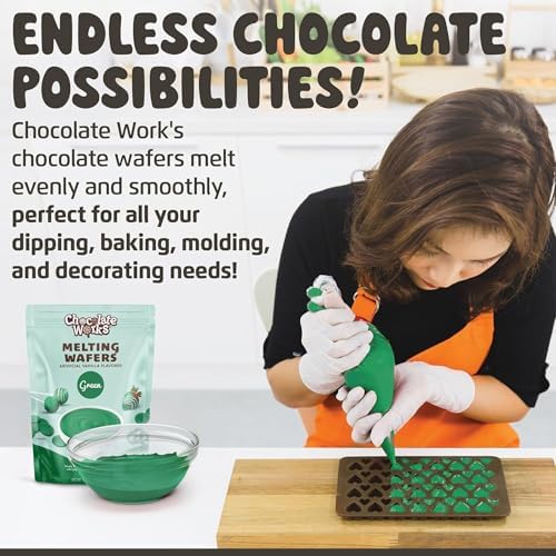 Chocolate Works Green Melting Chocolate Wafers, 1lb (Pack of 1)