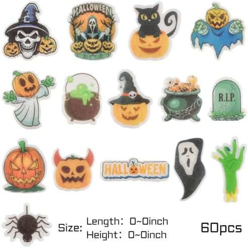 Morofme 60pcs Edible Halloween Cupcake Toppers Edible Pumpkin Cake Topper Spider Cake Decorations Wafer Paper Halloween Ghost Cake Decor Bat Black Cat for Party Cake Cookies, 15 kinds of patterns