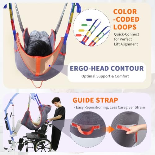 Universal Full Body Patient Lift Sling, Patient Lift Medical Sling for Bed Positioning and Bathing Assist Aids,Transfer Sling for Elderly,Disabled,Bedridden(Purple Gray,Large)