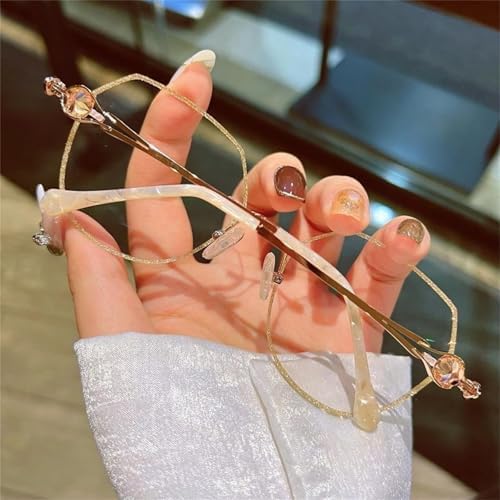 Women's Diamond Rimless Anti-Blue Light Presbyopia Glasses, Sparkling Frameless Reading Glasses with Case