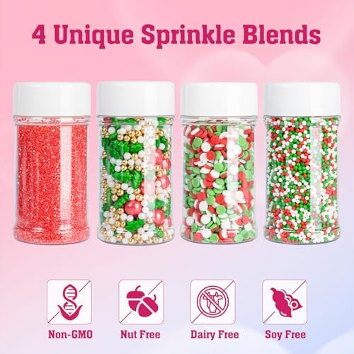 Twisweet Christmas Sprinkles 12oz, Red Green White Sprinkle for Cake Decorating, Edible Christmas Tree Sugar Sprinkles for Baking, Candy Pearls Mix, Cake Topper Ice Cream Cupcake Cookie Toppings Dessert Festival Decorations