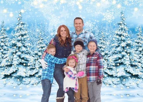 Winter Forest Backdrop North Pole Photography Background Winter Wonderland Snowflake Pine Tree Fairytale Forest Banner for Christmas Family Holiday Party Decoration Supplies (82x59 inch (7x5FT))