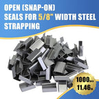 Open (Snap-On) Seals for 5/8" Width Steel Strapping Metal Clips for Packaging Banding Strong and Safe(1000pcs)