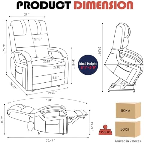 Power Lift Recliner Chair for Elderly People, Dual Motor Lift Chair with Vibration Massage and Heat, Lay Flat Recliner with Solid Wood Armrest, Standing Assistance Reclining, Chenille Fabric Gray