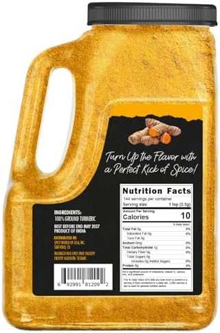 Spicy World Turmeric Powder 5 LB Jar – Gluten Free, Bulk Turmeric with Curcumin, Ground Haldi Spice for Cooking, Pure Curcuma Longa, Non-GMO