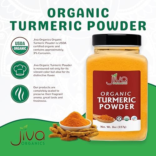 Jiva Organics Organic Turmeric Powder w/Curcumin 8oz Jar - 100% Raw, Natural, Pure, Non-GMO - Lab Tested & Reports Available