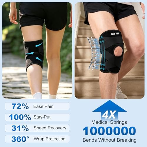 Knee Brace for Women & Men, Knee Support with Side Stabilizers, Adjustable V-Straps & Anti-Slip for Knee Pain Injuries Recovery, Meniscus Tear,ACL,MCL,Arthritis, Patella Stability