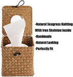 Yesland 2 Pack Square Seagrass Facial Tissue Box - Decorative Woven Paper Holder Napkin Dispense - 5 x 5 x 5 Inches Rattan Tissue Box Cover