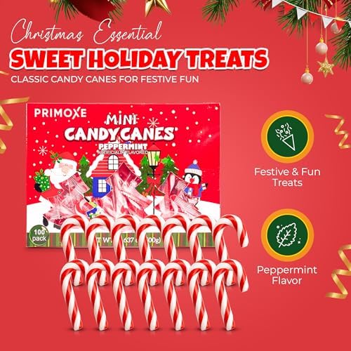 Christmas Candy Mini Canes Stocking Stuffer Red and White Peppermint Sticks Candy Canes Individually Wrapped Bulk Christmas Candy for Décor, Parties & Gifts – 100 Count
