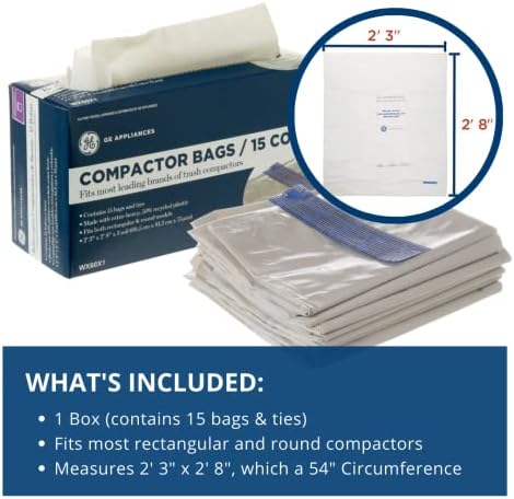 Universal 18 Gallon Heavy Duty Trash Compactor Bags, Single Pack, WX60X1, Fits 15 inch Compactors, Compatible with Kitchenaid, Kenmore, Whirlpool, GE Appliances and most 15 inch Garbage Cans