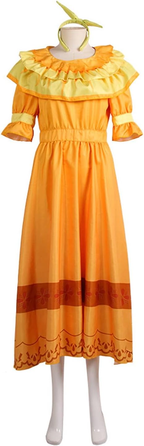 Women Mirabel Dolores Pepa Cosplay Long Sleeve Dress Headwear Yellow Madrigal Uniform for Halloween