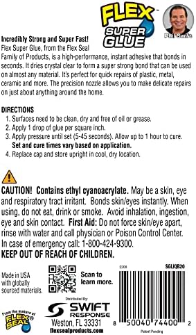 Flex Super Glue Liquid, 20 Gram Bottle, 1-Pack, Clear, Instant Bond, Quick Dry, Cyanoacrylate Adhesive, Precision Tip for Wood, Metal, Plastic, Crafts, Ceramic, and Toy Repairs