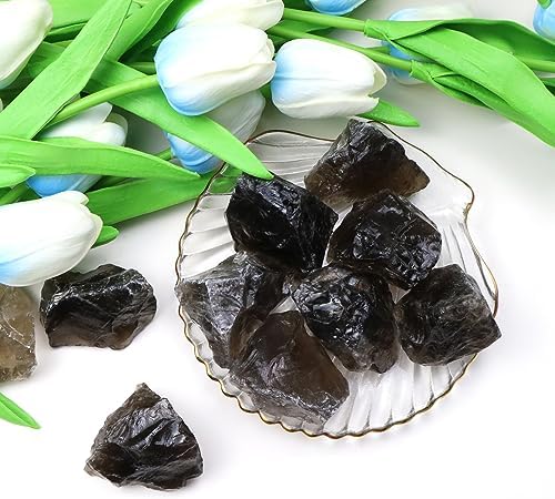 QINJIEJIE Smoky Quartz Raw Crystals Stones Natural Rough Gemstones Rocks Bulk Large 0.8-1.2" Healing Gems Reiki Fountain Rock for Tumbling Cabbing Polishing Wire Wrapping Wicca Decor 0.45 lbs