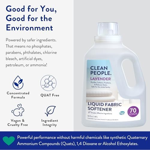 Clean People All Natural Liquid Fabric Softener - Plant-Based, Eco Friendly - Naturally Softens & Removes Static Cling - Vegan - Lavender Scented Laundry Softener - 50 fl oz - 70 loads