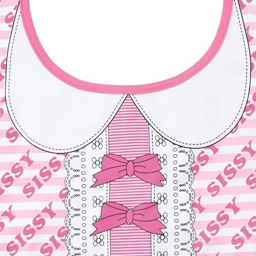 Littleforbig Cotton Waterproof Babydoll Printed Adult Bib with Adjustable Hook-and-Loop Fastener Closure - Pretty in Pink Sissy Bib