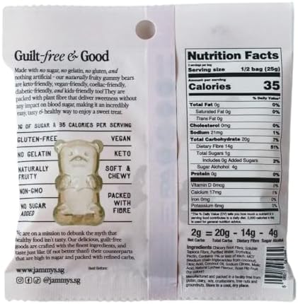 Jammy's™ - Lychee Gummy Bears | Sugar-Free & Vegan-Friendly | Keto-Friendly, Gluten-Free, Low Carb, High Fibre & Naturally Fruity | Delicious, Soft & Chewy | Box of 6 x 50g Bags