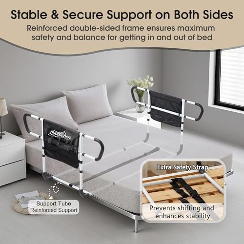 Double Bed Rail for Elderly Adults Safety, Adjustable Bed Assist Rail, Dual Side Bed Rail for Seniors Safety, Under Mattress Bed Guard Rail for Fall Prevention, Fits Twin/Full/Queen Beds