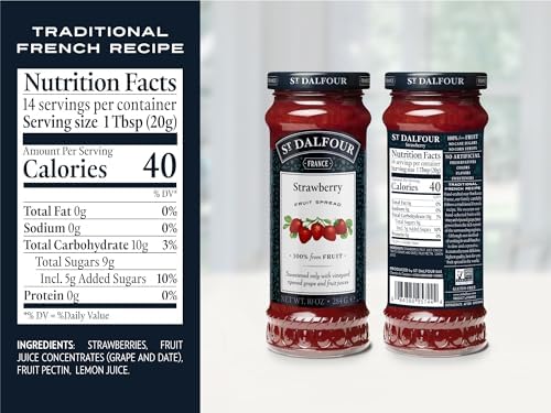St. Dalfour Strawberry Fruit Spread, 6 Pack, 100% from Fruit, No Cane Sugars, No Corn Syrups, 10 oz Jars