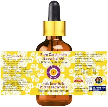 Deve Herbes Pure Cardamom Essential Oil (Elettaria cardamomum) with Glass Dropper Steam Distilled 2ml (0.06 oz)
