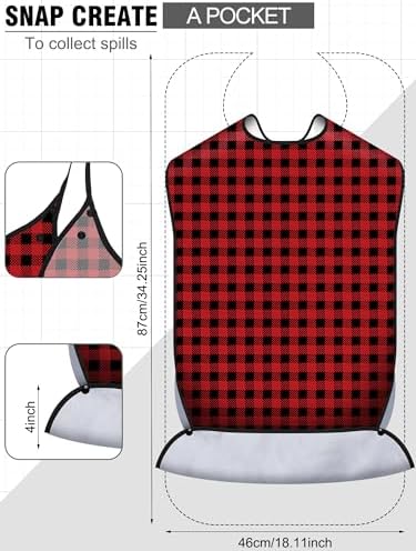 Janmercy 10 Pcs Adult Bib for Eating Washable Waterproof Clothing Protector with Crumb Catcher Reusable Adjustable Large Bibs for Men Elderly Women Senior, 35 x 18 Inch Assorted Plaid Patterns Multi
